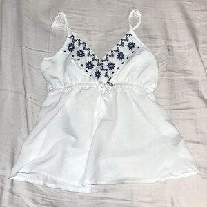 Summer Floral Embroidery White Top